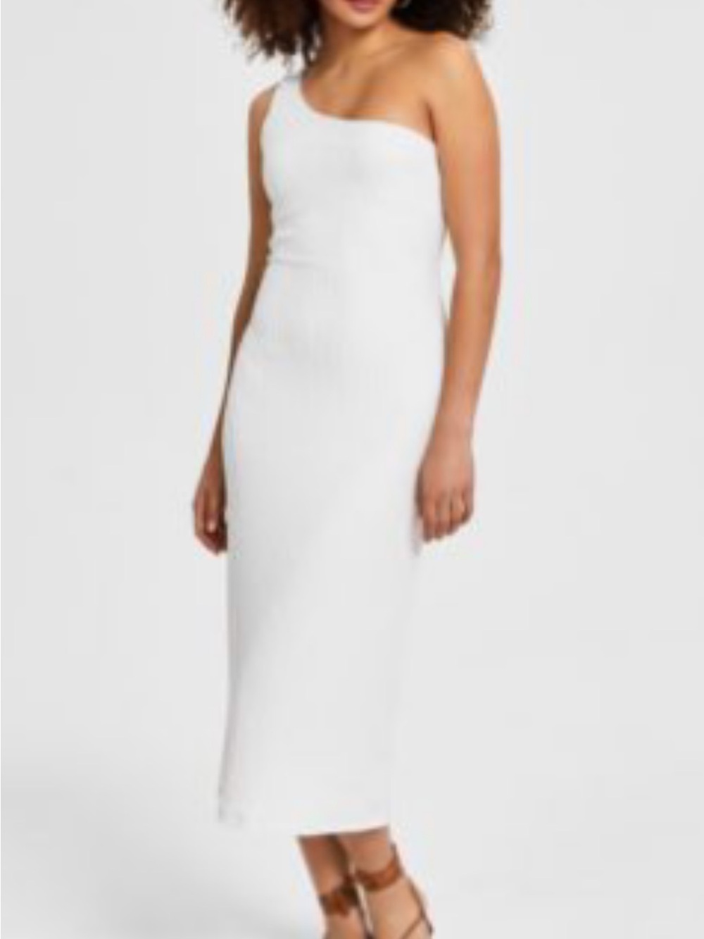 Bar III One-Shoulder White Ribbed Midi Dress